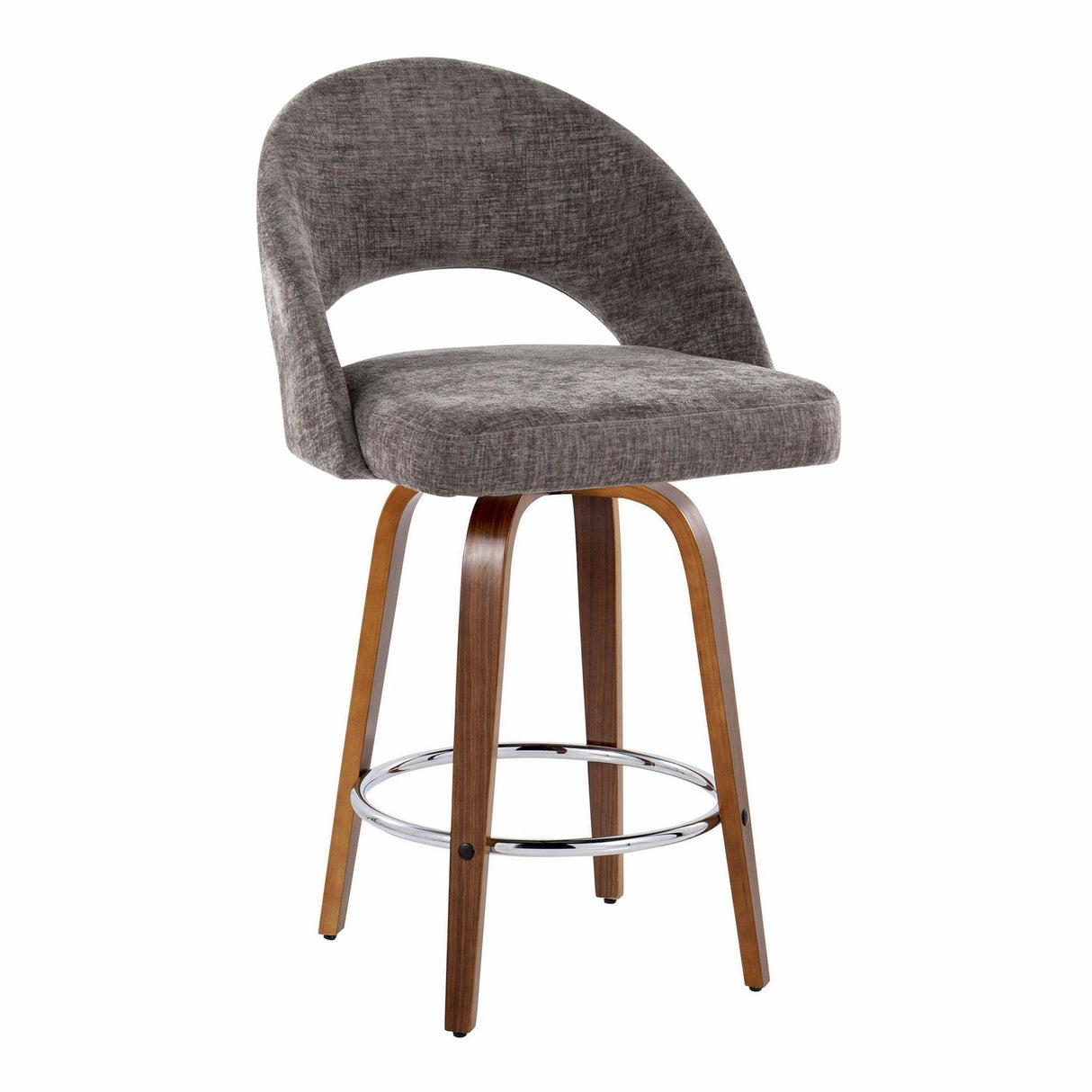 Renee - Upholstered Fixed-Height Barstool (Set of 2) - Walnut Wood, Chrome Metal