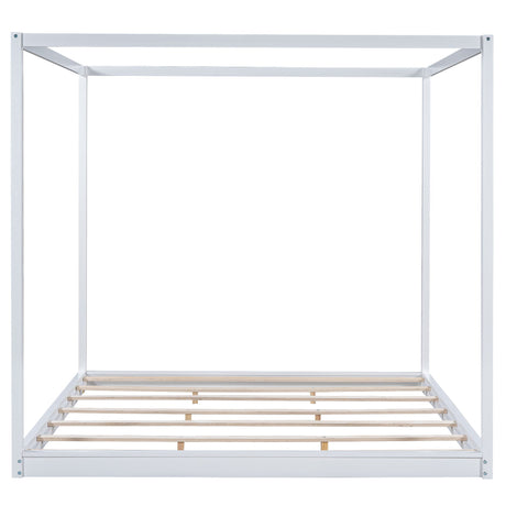 Wood Canopy Platform Bed With Support Legs And Airflow Slats