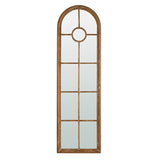Half Round Elongated Mirror With Decorative Window Look Classic Architecture Style Solid Fir Wood Interior Decor - Brown