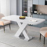 Rectangle Dining Table, Stretchable, X Shape Legs - White