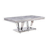 Satinka - Coffee Table - Light Gray Printed Faux Marble Top & Mirrored Silver