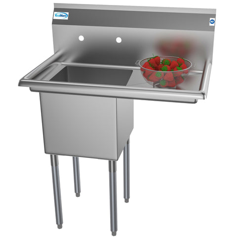 33 in. One Compartment Stainless Steel Commercial Sink with Drainboard, Bowl Size 15"x 15"x 12" SA151512-15R3.