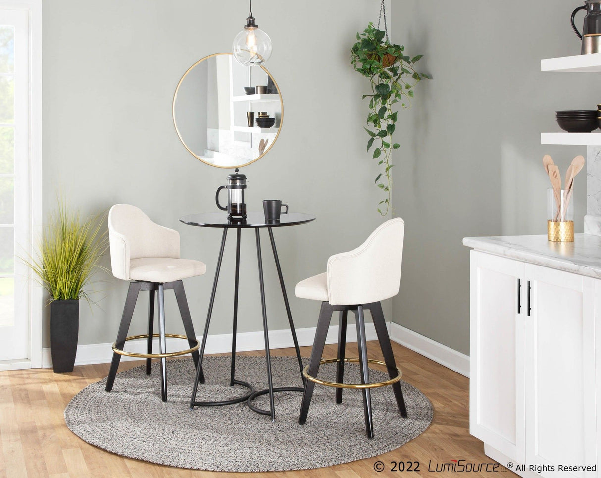 Ahoy - Fixed-Height Counter Stool - Wood Legs And Round Metal Footrest With Fabric Seat (Set of 2)
