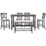Counter Height Dining Set With Shelf, 4 Chairs And Bench