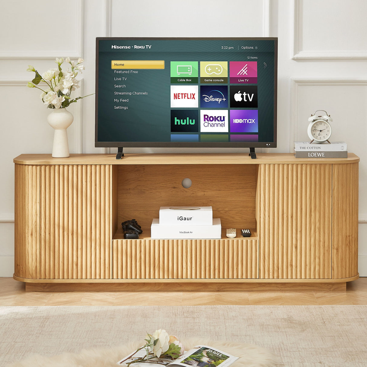 Modern Wavy TV Stand Rounded Sideboard With Storage Cabinet