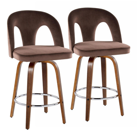 Ava - Upholstered Fixed-Height Barstool (Set of 2) - Walnut Wood Base