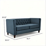 Button Tufted Loveseat, Upholstered 2 Seater With Square Arm For Living Room - Navy Blue