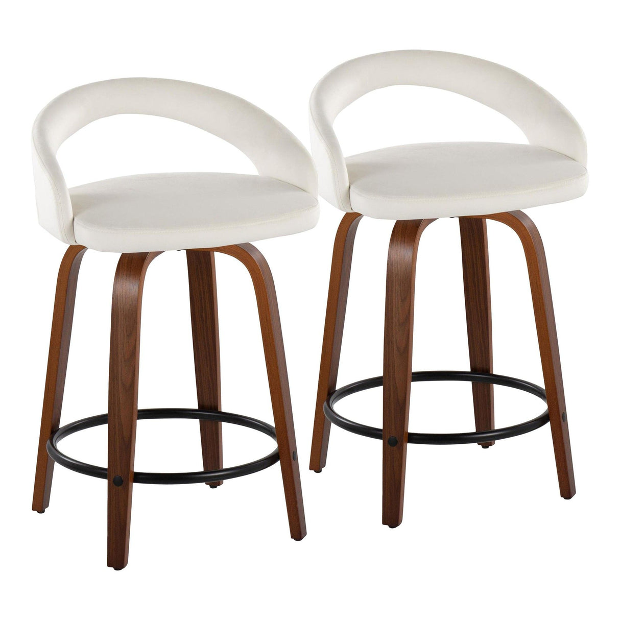 Grotto - 31" Upholstered Fixed-Height Counter Stool (Set of 2) - Walnut Wood Base
