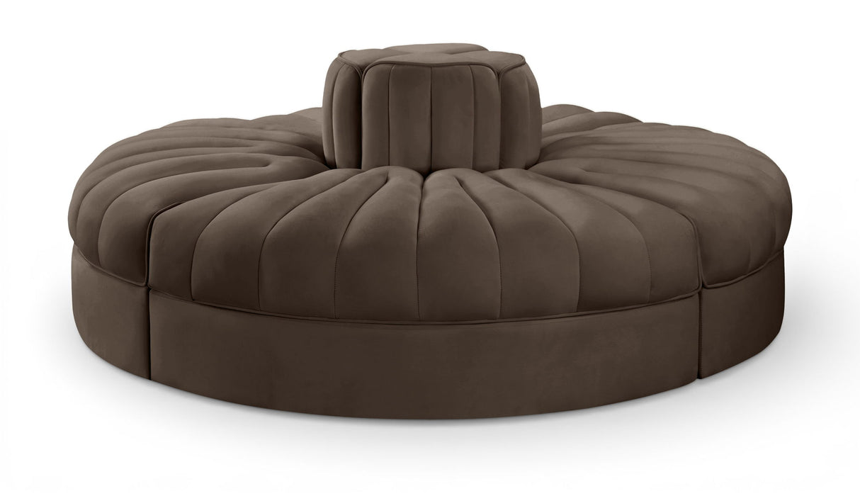 Rummi - Round Velvet Performance Fabric Upholstered 4 Piece Modular Sofa