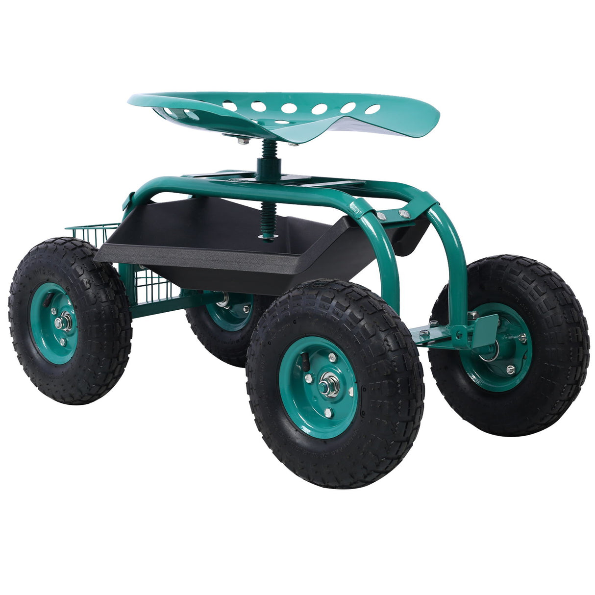 Rolling Garden Scooter Cart Seat With Wheels, 360 Swivel Seat, Tool Tray