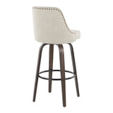 Marcel - 30" Fixed-Height Barstool With Swivel And Round Black Metal Footrest (Set of 2) - Walnut Glazed Wood