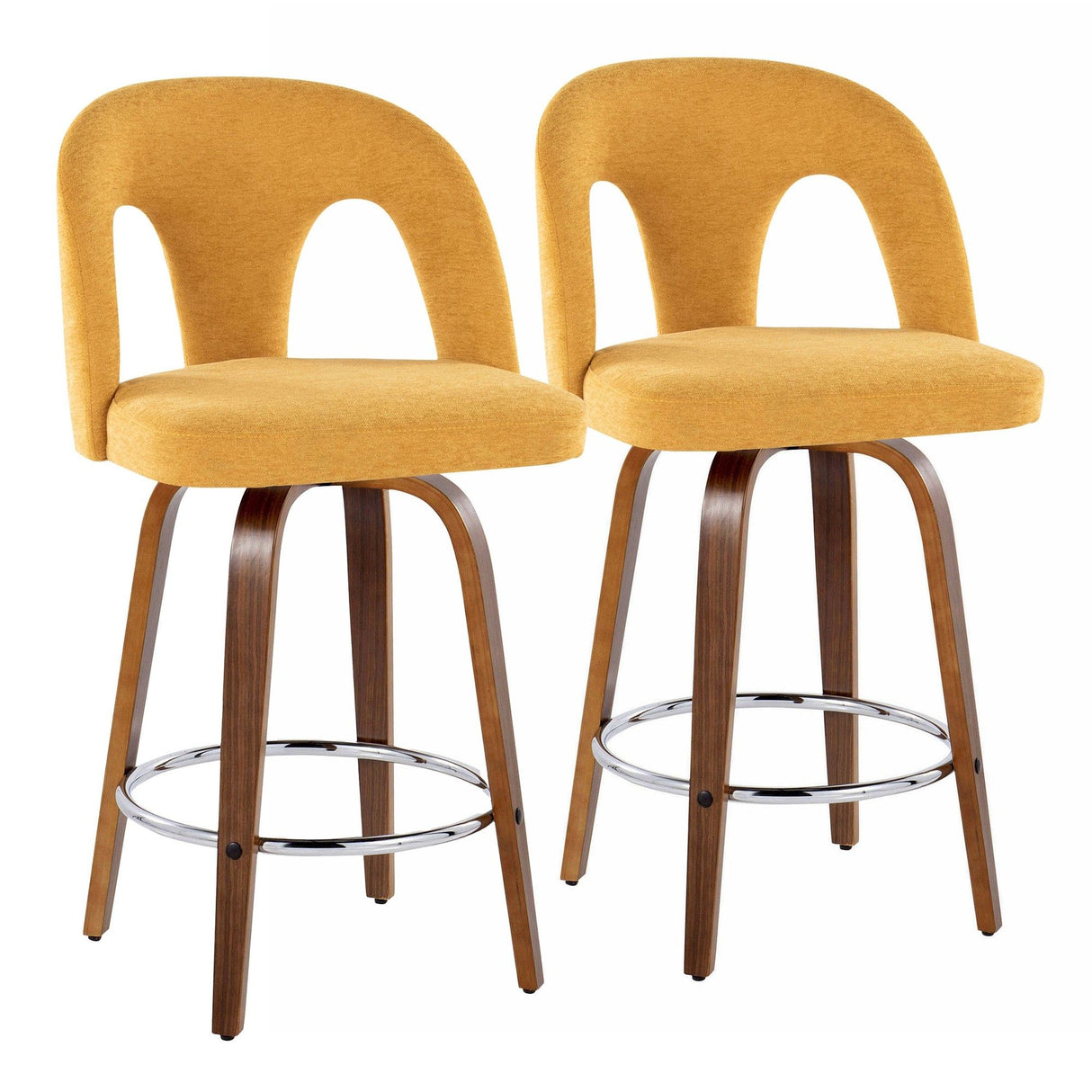 Ava - Upholstered Fixed-Height Barstool (Set of 2) - Walnut Wood Base