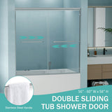 Double Sliding Bathtub Shower Door, Semi Frameless Bypass, 1 / 4" (6Mm) With Explosion - Proof Film, Adjustable Aluminum Alloy Frame