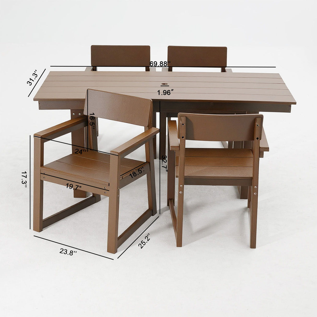 5 Piece Outdoor Dining Set, Table With Umbrella Hole And 4 Armrest Chairs