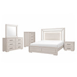 Ciara - King 5 Piece Bedroom Set With LED Lighting, Clean Lines And Upholstered Mirror - Beige