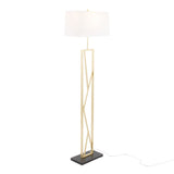 Folia - Floor Lamp - Gold Metal With White Linen Shade And Black Marble Base