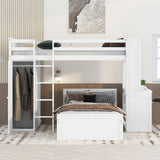 Loft Bed With A Stand Alone Bed, Shelves, Desk, And Wardrobe