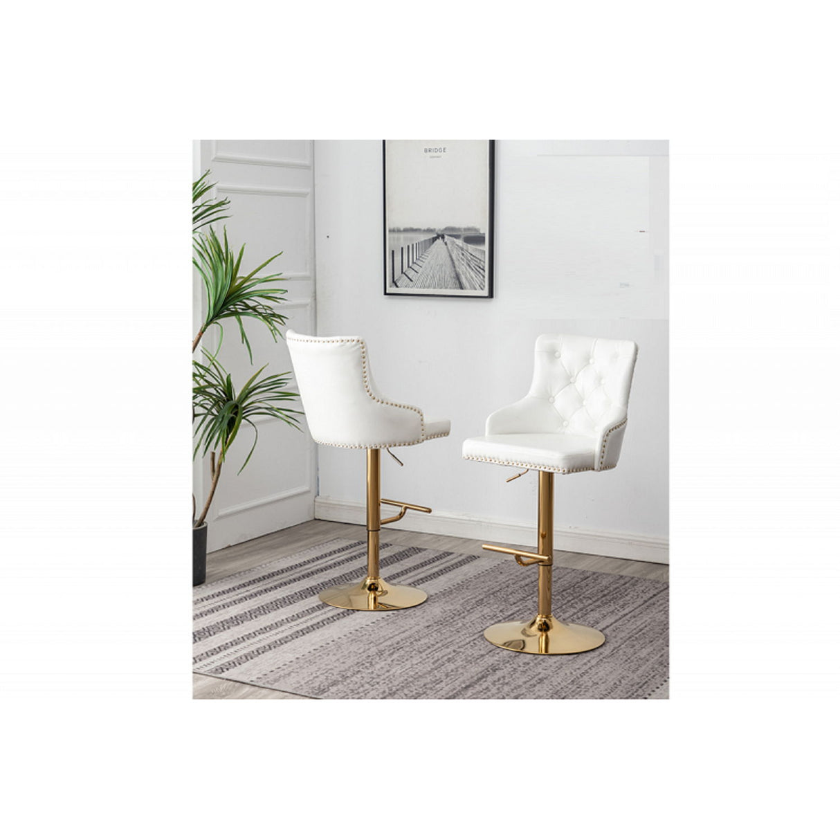 Adjustable Swivel Bar Stool With Nailhead Trim (Set of 2)