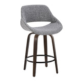 Fabrizzi - 26" Fixed-Height Counter Stool With Swivel And Round Black Metal Footrest (Set of 2) - Walnut Glazed Wood