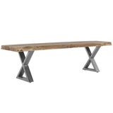 Farmhouse Design Acacia Wood Dining Bench With X Shaped Metal Legs - Brown / Chrome