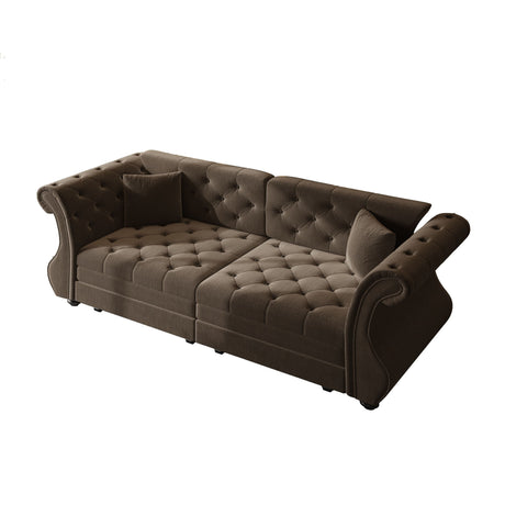 Oversized Chesterfield Pull Out Sofa Bed, Roll Arm Couch With Flower Tufting For Living Room