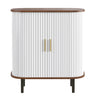 Fluted Wine Bar Cabinet With 8 Grid Wine Rack, 5 Level Adjustable Shelves, 2 Glass Holders