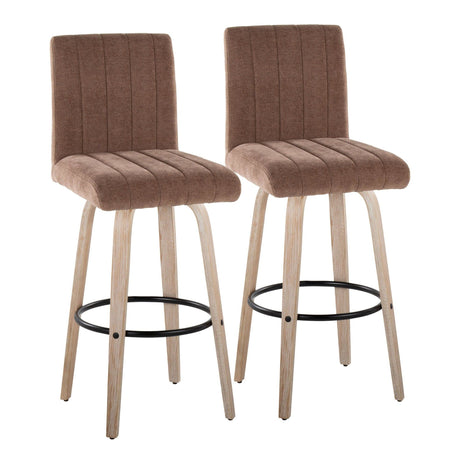 Hannah - 30" Fixed-Height Barstool With Swivel And Round Black Metal Footrest (Set of 2) - Whitewashed Wood