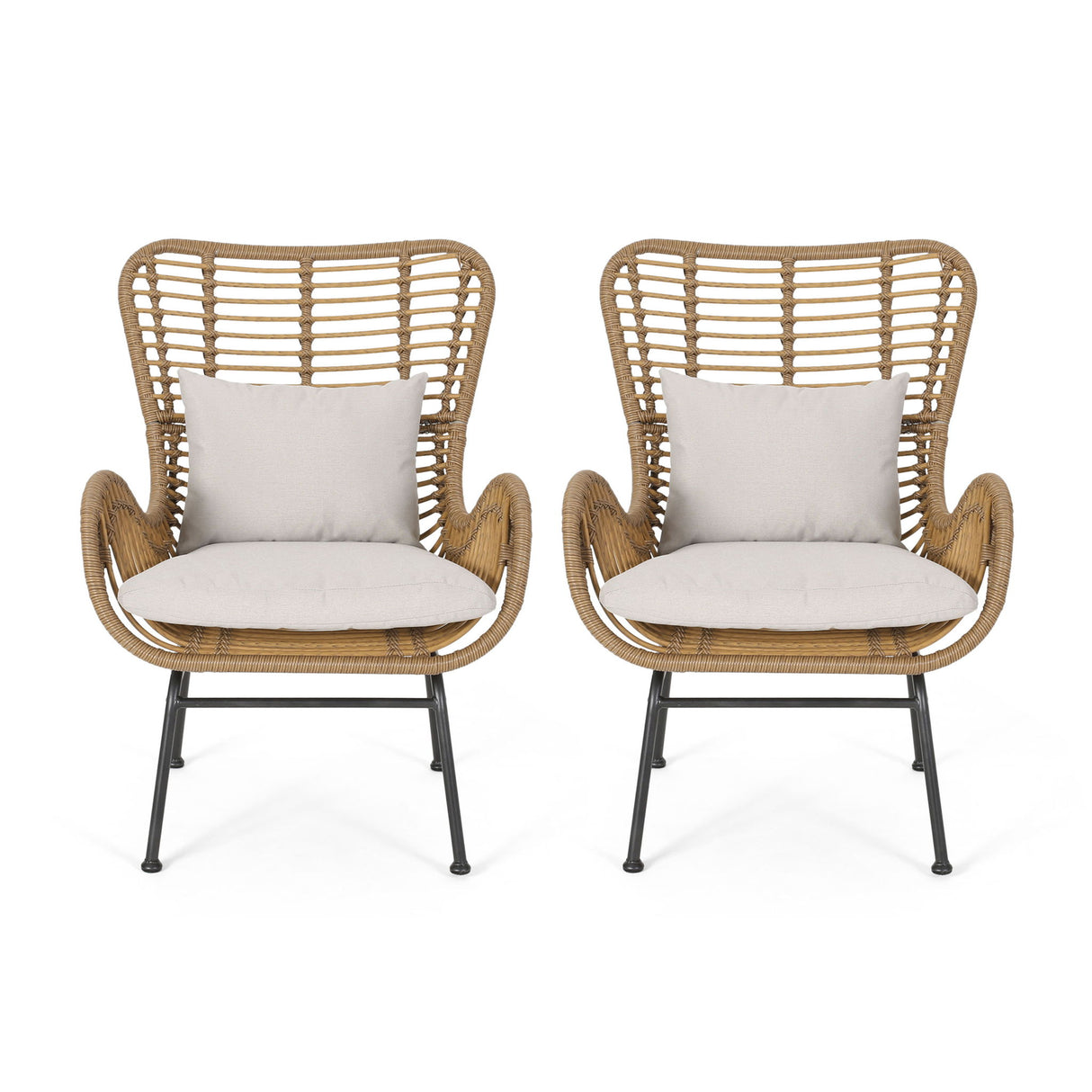 Modern Aesthetic Outdoor Rattan Accent Chair With Metal Legs