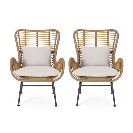 Modern Aesthetic Outdoor Rattan Accent Chair With Metal Legs