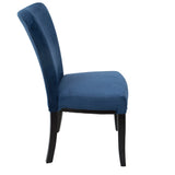 Olivia - Dining Chair (Set of 2) - Espresso Wood, Navy Blue Velvet