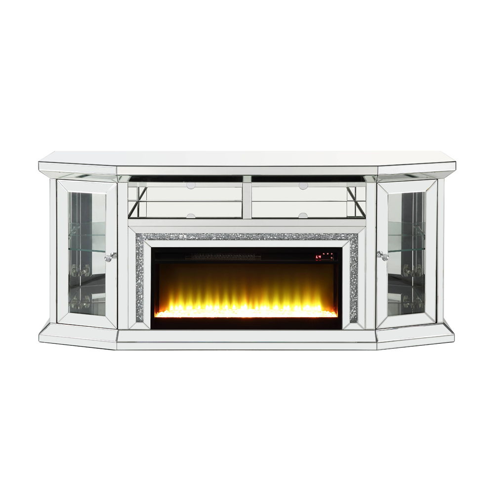 Noralie - 32" TV Stand With Fireplace & LED - Mirrored & Faux Diamonds