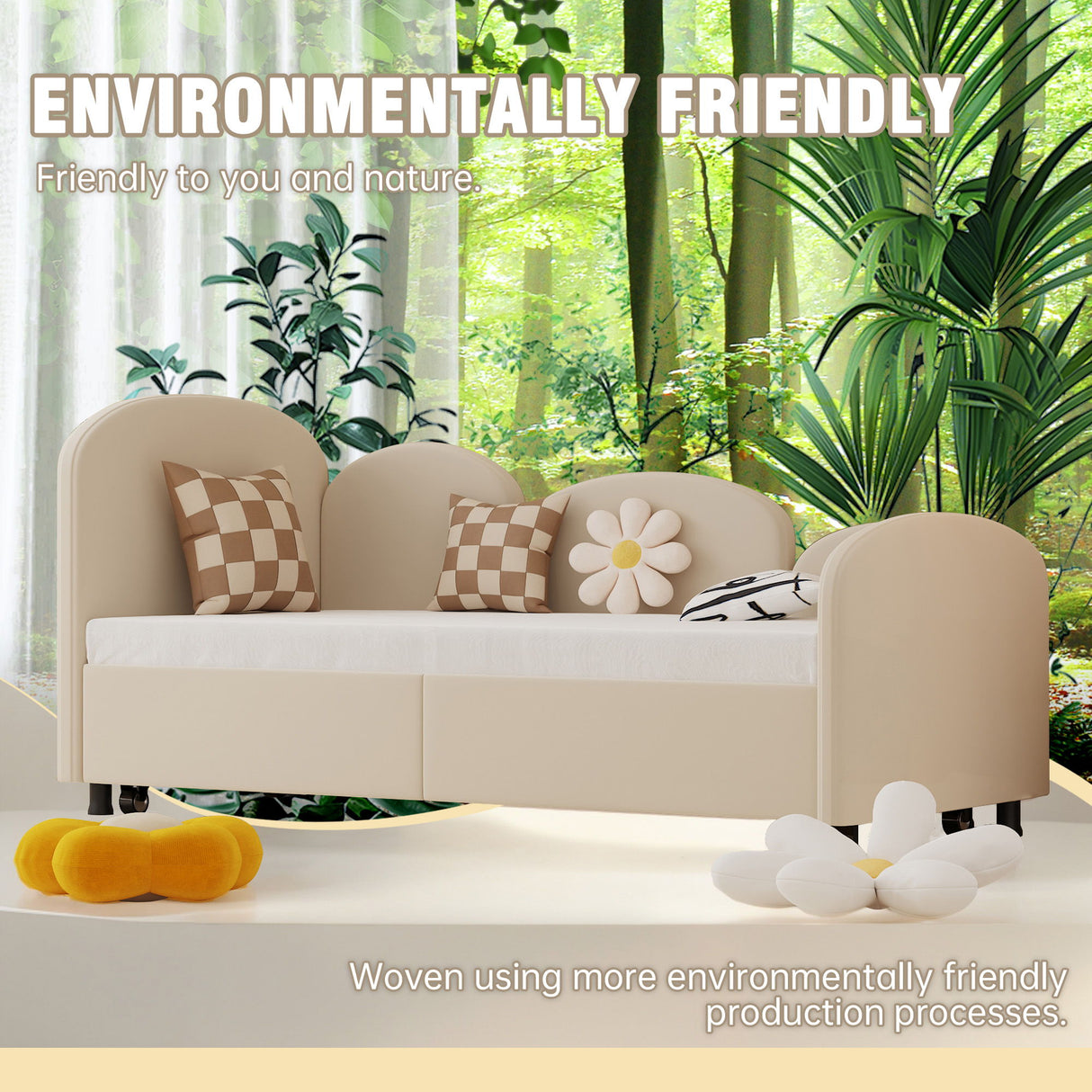 Modern Velvet Upholstered Daybed With Additional Bed Frame