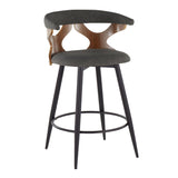 Gardenia - 25" Fixed-Height Counter Stool With Swivel And Rounded Black Metal Footrest (Set of 2) - Black Metal, Walnut Wood