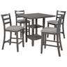 5 Piece Wooden Counter Height Dining Set With Padded Chairs, Storage Shelving