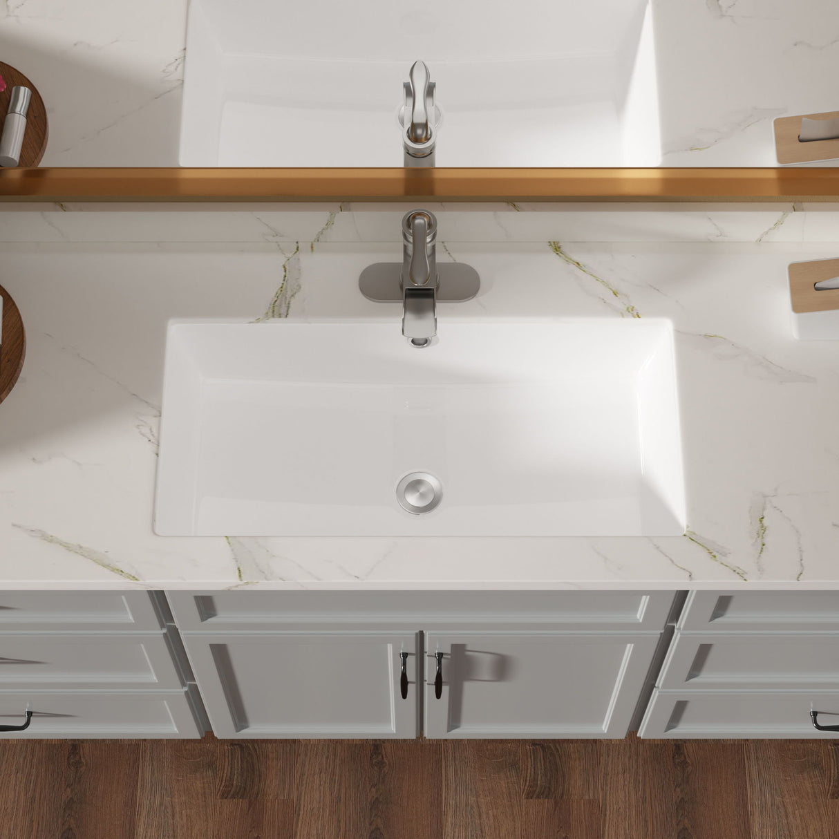 Modern Rectangular Undermount Bathroom Sink With Overflow Ceramic