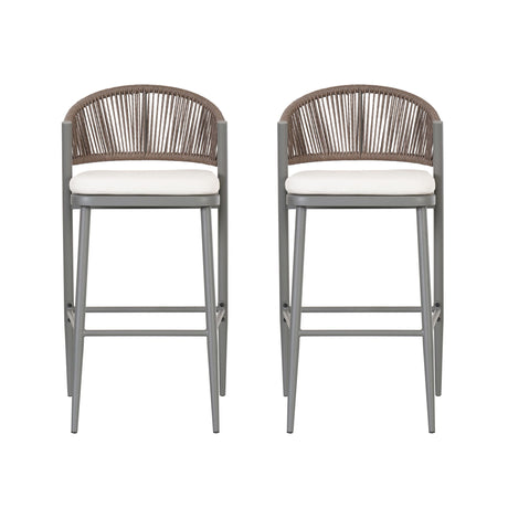 Outdoor Bar Height Metal Frame Counter Stools With Scallop Shaped Backrest & Water Resistant Cushions
