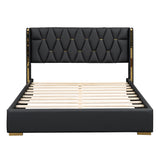 Upholstered Platform Bed With Strips - Black