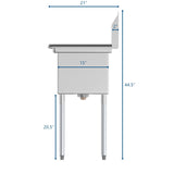 48 in. Two Compartment Stainless Steel Commercial Sink with 2 Drainboards, Bowl Size 15"x 15"x 12" SB151512-15L3.