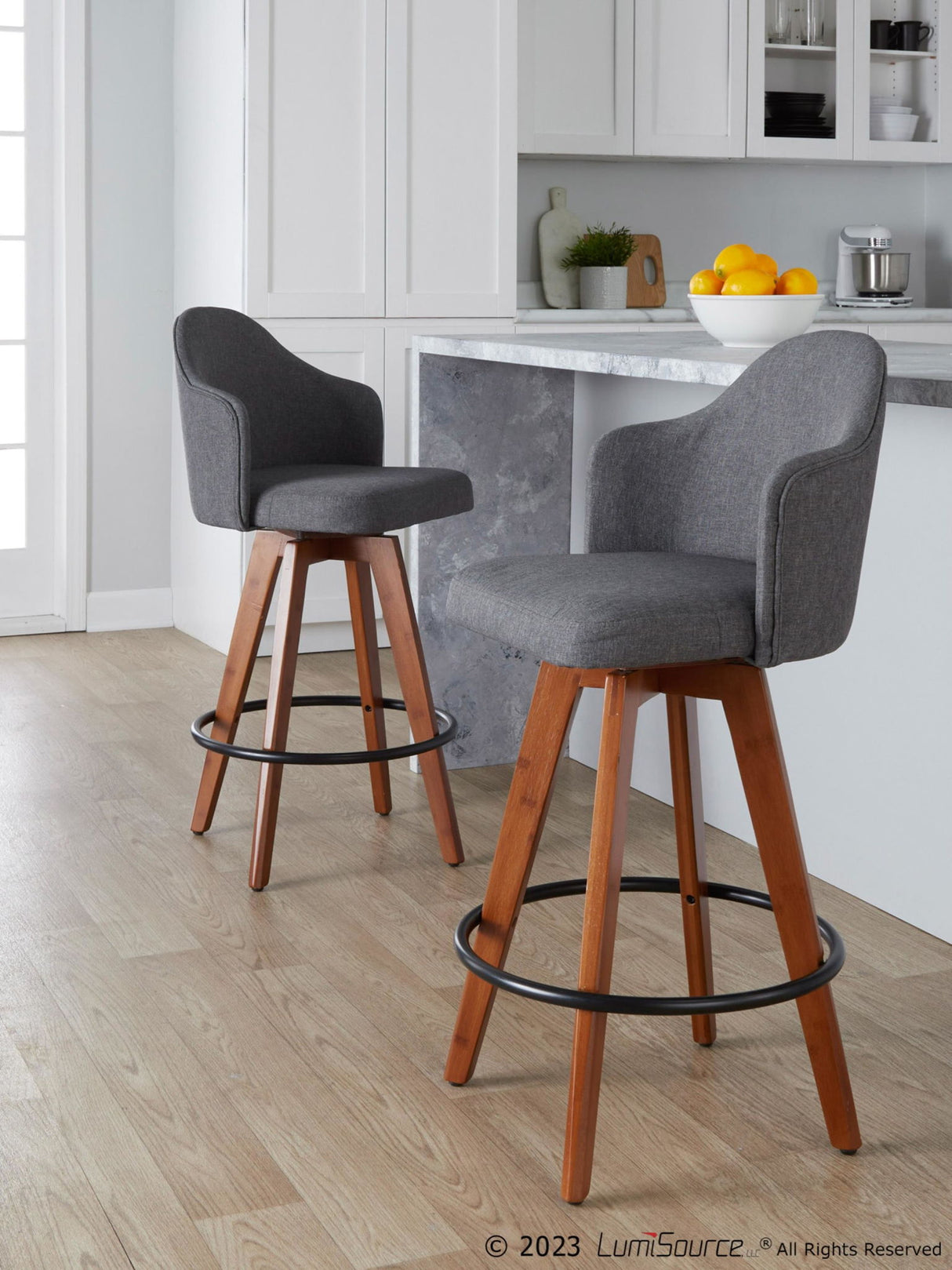 Ahoy - Contemporary Fixed-Height Counter Stool With Walnut Bamboo Frame (Set of 2)