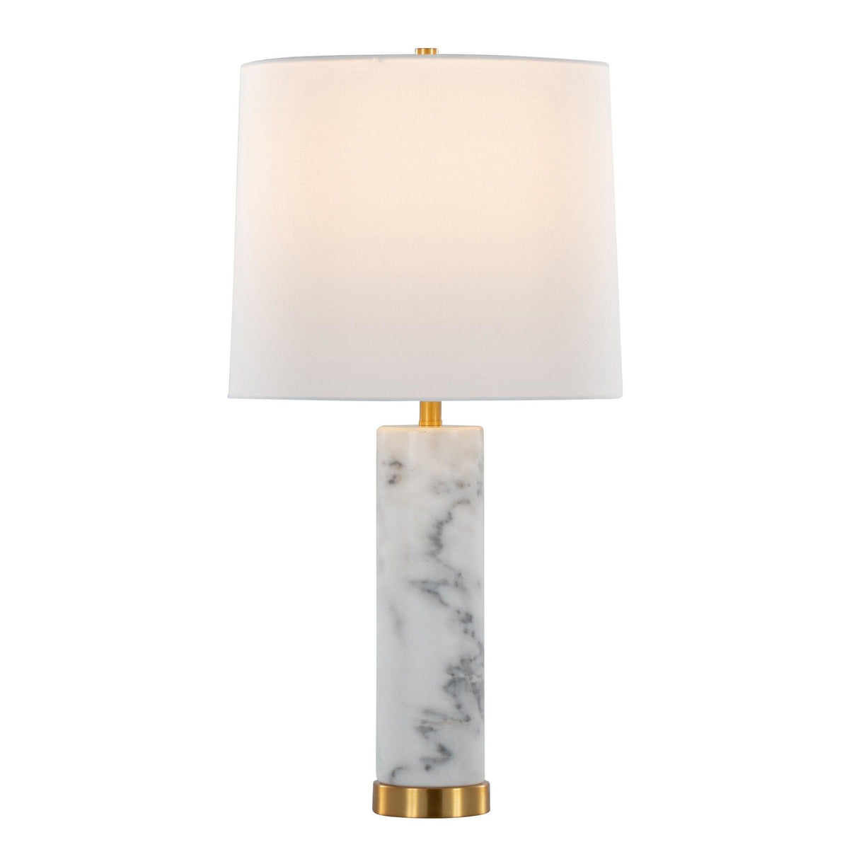 Marabella - 26" Marble Table Lamp (Set of 2) - White Marble And Brass Metal With White Linen Shade