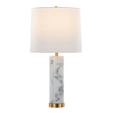 Marabella - 26" Marble Table Lamp (Set of 2) - White Marble And Brass Metal With White Linen Shade