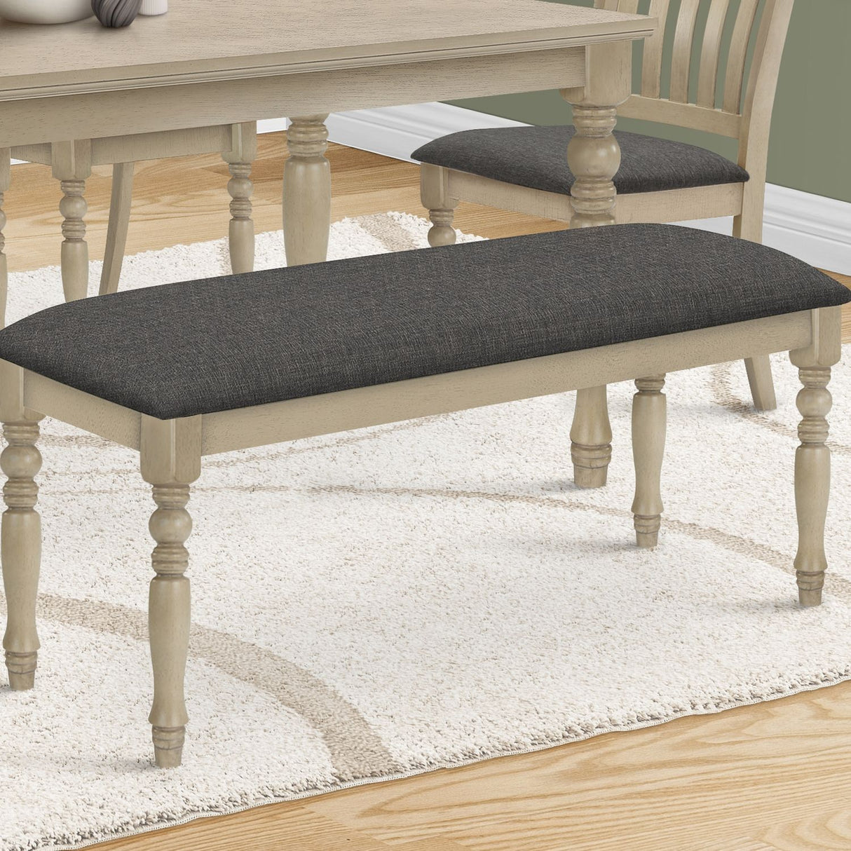 Bench, Rectangular, Upholstered, Transitional - Gray