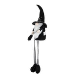 Sitting Gnome With Broomstick & Long Legs, For Halloween Decor - Black White