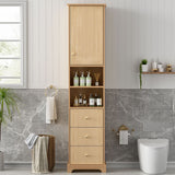 Tall Bathroom Cabinet With 1 Door, 3 Drawers, Open Storage - Wood