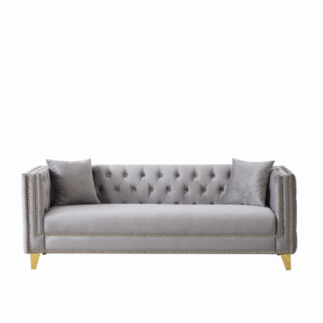 3 Seater Deep Seat Sofa, Sofa With Button Nailhead, Square Arm