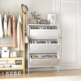 Modern Shoe Storage Cabinet With 3 Flip Drawers And Metal Frame For Entryway - Brushed Nickel