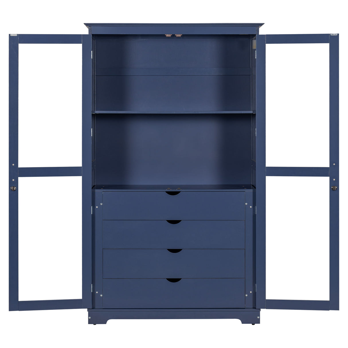 Kitchen Pantry, Freestanding Kitchen Storage Cabinet Display Cabinet With Glass Doors And 4 Built In Drawers For Living Room, Home Office - Blue