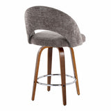 Renee - Upholstered Fixed-Height Barstool (Set of 2) - Walnut Wood, Chrome Metal