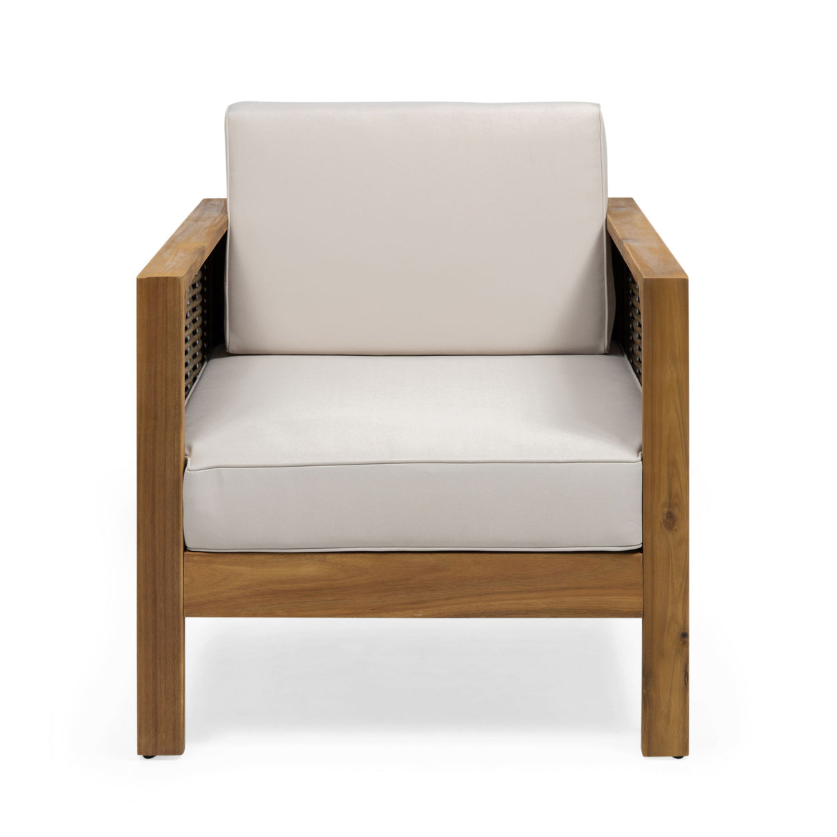Outdoor Acacia Wood Club Chair With Wicker Accents