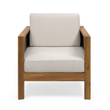 Outdoor Acacia Wood Club Chair With Wicker Accents